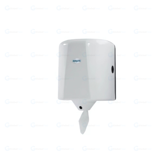 Distributeur mural en plastique à dévidage central EVADIS, conçu pour un usage professionnel ou domestique. Permet de retirer le papier d'une seule main, réduisant le gaspillage et améliorant l'hygiène. Compatible avec divers formats de rouleaux, idéal pour sanitaires, kitchenettes ou salles de soins.