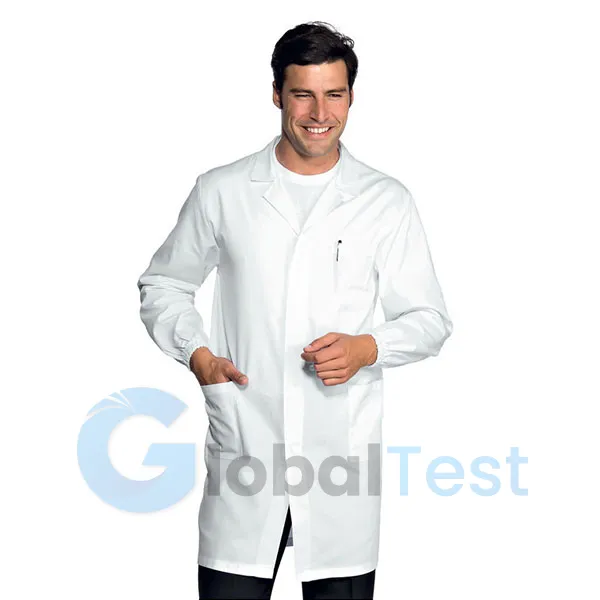 Blouse médicale femme 100 % coton – col mao, manches courtes, fermeture par pressions, 3 poches, idéale pour milieu médical