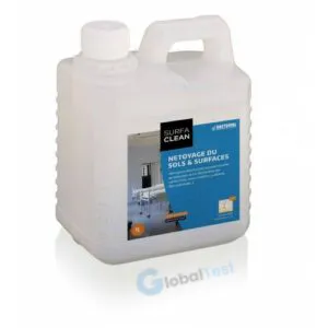 SURFA CLEAN détergent désinfectant concentré 0,25 %, élimine bactéries, virus et salissures sur sols, murs et surfaces, parfum frais, dosage économique 20 ml/8 L, idéal pour établissements médicaux, cuisines, sanitaires et bureaux.