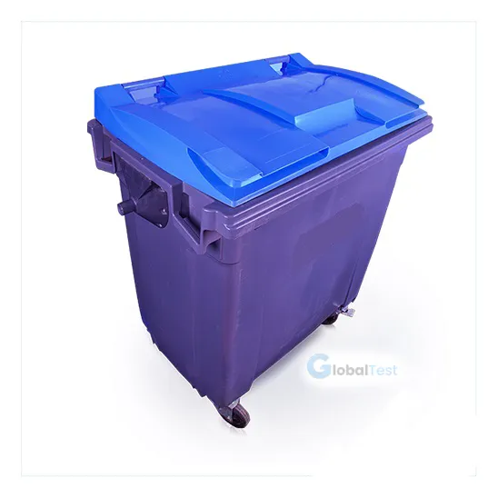 Conteneur à quatre roues 770L – fabriqué en polyéthylène haute densité (PEHD) stabilisé aux UV, conforme à la norme EN 840 et certifié TÜV, avec quatre roues pivotantes de 200 mm, dont deux avec frein, offrant une capacité de 770 litres pour la collecte et le transport des déchets, idéal pour les collectivités, établissements industriels et hospitaliers.