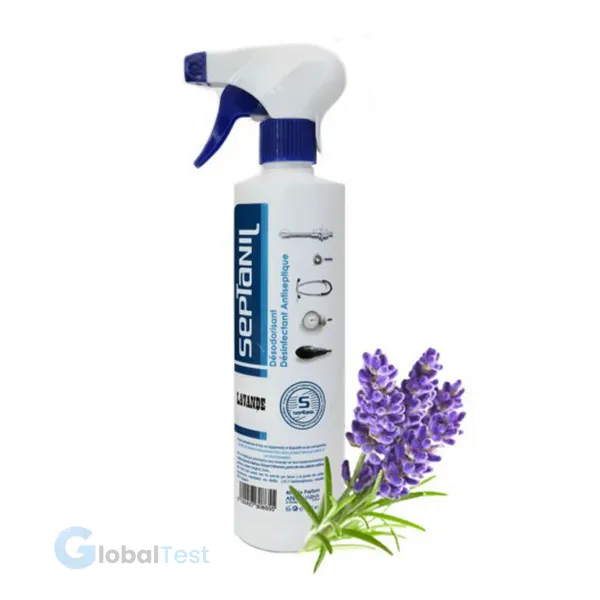 Désodorisant d’atmosphère Lavande d’Alpes Septanil 500 ml, désinfectant antiseptique au parfum lavande naturel, élimine efficacement les mauvaises odeurs, idéal pour bureaux, sanitaires, véhicules, textiles et espaces peu aérés, efficacité durable jusqu’à 48 h en espace fermé, sans gaz propulseur.