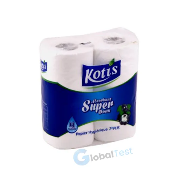 Papier hygiénique Kotis 2 plis, 4 rouleaux, fabriqué à partir de fibres naturelles biodégradables, doux et résistant, idéal pour un usage quotidien à la maison ou au bureau, respectueux de l’environnement et de la peau.