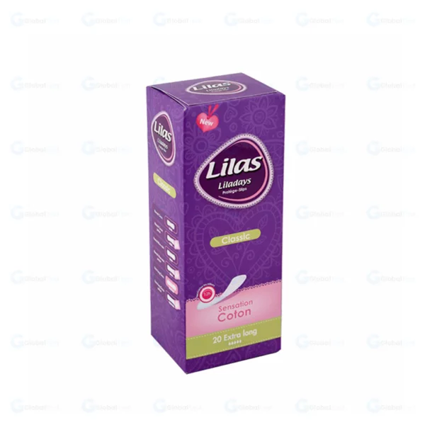 Protège-slip Lilas Days Extra Long, format extra long pour une protection discrète et confortable, idéal en début ou fin de cycle, pour pertes légères ou comme sécurité supplémentaire avec un tampon, adhésif renforcé pour maintien optimal, emballé individuellement pour une hygiène parfaite