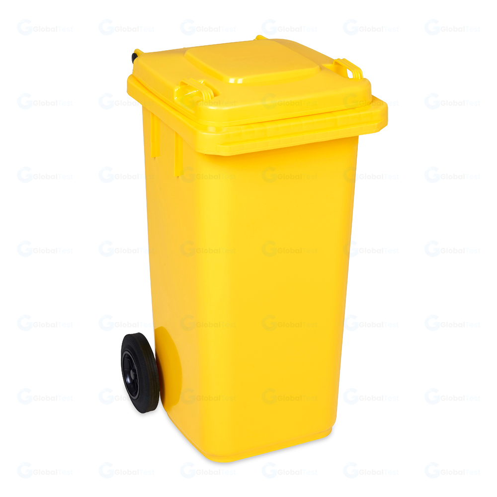 Conteneur à deux roues 120L jaune – poubelle pratique pour tri et déchets domestiques.