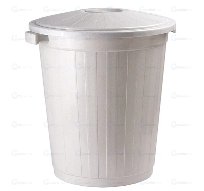 Poubelle GM blanche 90L en plastique alimentaire, fabriquée en Tunisie, idéale pour une utilisation en extérieur, dans le garage ou dans des locaux professionnels, capacité de 90 litres, dimensions (l x H) : 56 x 70 cm, poids : 4 kg, matériau robuste et facile à nettoyer