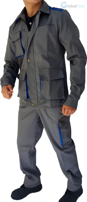 VESTE‑ET‑PANTALON‑HOMME ensemble professionnel en polyester/coton, coupe ergonomique, poches multiples, renforcements aux zones sensibles, disponible en bleu, taille 36 à 60, idéal pour artisans, BTP et maintenance industrielle.