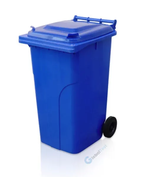 Conteneur à déchets roulant 240 L bleu en polyéthylène haute densité, deux roues, couvercle résistant conforme norme EN 840 certifié TÜV