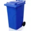 Conteneur à déchets roulant 240 L bleu en polyéthylène haute densité, deux roues, couvercle résistant conforme norme EN 840 certifié TÜV