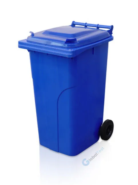 Conteneur à déchets roulant 240 L bleu en polyéthylène haute densité, deux roues, couvercle résistant conforme norme EN 840 certifié TÜV