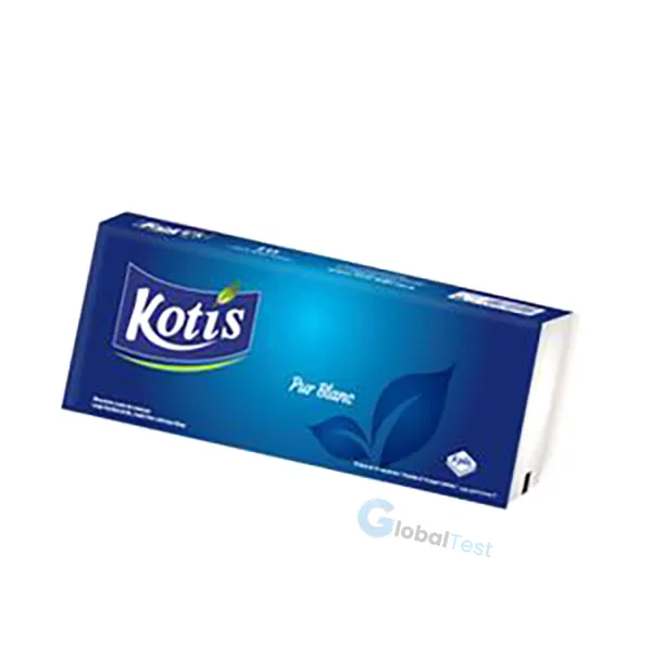 Papier Mouchoir Kotis – paquet de 10 sachets de 10 mouchoirs, 4 plis, en ouate de cellulose, blanc, doux, absorbant et résistant, idéal pour l’hygiène personnelle quotidienne, en milieu médical, scolaire ou professionnel.