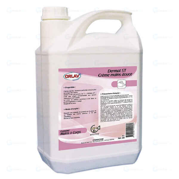 Crème Mains Derma ST ORLAV 5L – Crème lavante douce au parfum fleuri, pH neutre 6, sans irritants, idéale pour lavage fréquent en milieu professionnel