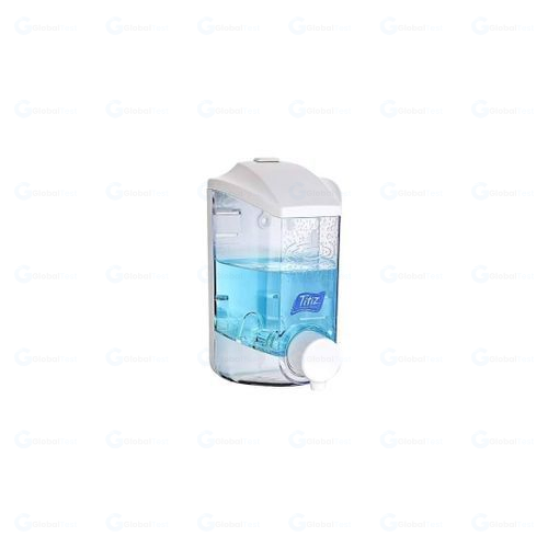 Distributeur mural de savon Titiz 500 ml, en plastique ABS blanc, réservoir transparent amovible, bouton poussoir ergonomique, idéal pour les environnements sanitaires tels que cuisines, salles de bains, hôpitaux, écoles, restaurants et hôtels, offrant une distribution hygiénique et économique de savon liquide, shampooing, gel douche ou désinfectant.