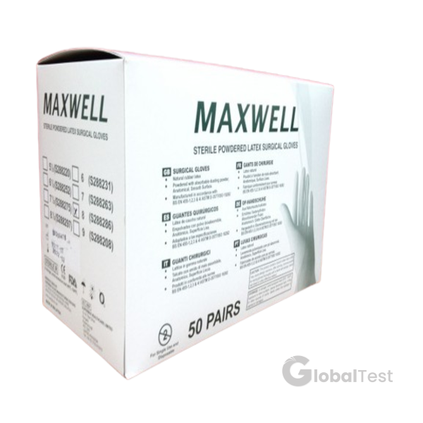 Gant stérile Globaltest — gants en latex naturel, surface lisse poudrée, usage unique, hygiène optimale en milieu médical et chirurgical. Conditionnés par paire, conformité aux normes EN 2017/745 et EN 2016/425. Idéal pour soins, examens ou interventions à haut niveau d’asepsie