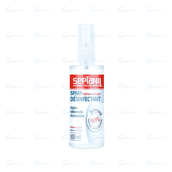 Spray désinfectant Septanil 100 ml – solution hydroalcoolique 70 %, action antiseptique rapide contre bactéries, champignons et virus, format compact nomade
