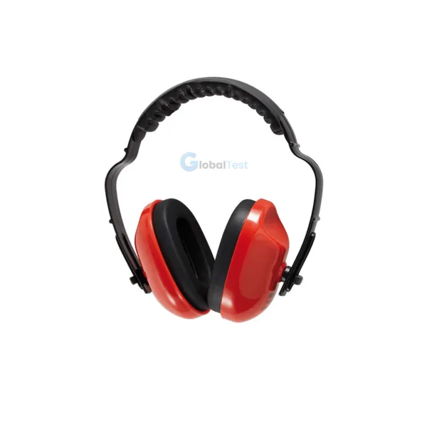 Casque anti-bruit 27,6 dB – coquilles ABS rouge, arceau réglable 3 positions, coussinets PVC effet cuir, conforme EN 352-1, idéal pour chantiers et milieux bruyants.