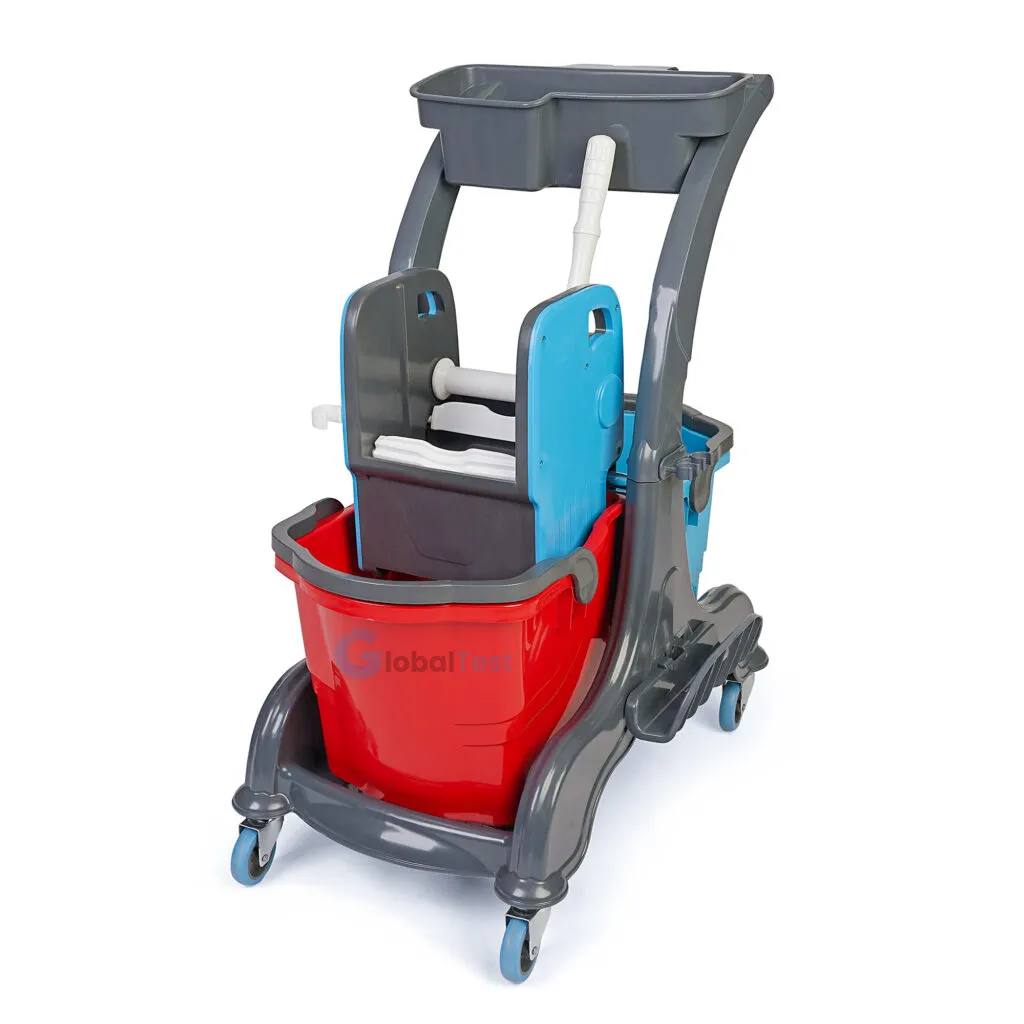 Chariot de nettoyage professionnel HCK 715 capacité 25 L, plastique haute résistance, presse mop intégrée, 4 roues pivotantes, usage hôpitaux hôtels écoles