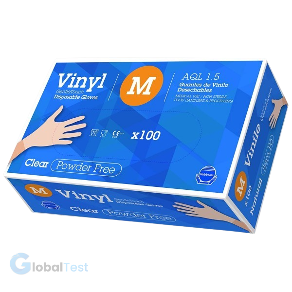 Rubberex Gentle Touch – gants en vinyle jetables : boîte de 100 unités, sans latex ni poudre, ambidextres, résistants aux agents chimiques légers. Allient douceur, dextérité et hygiène pour les secteurs médical, agroalimentaire, cosmétique ou industriel léger.