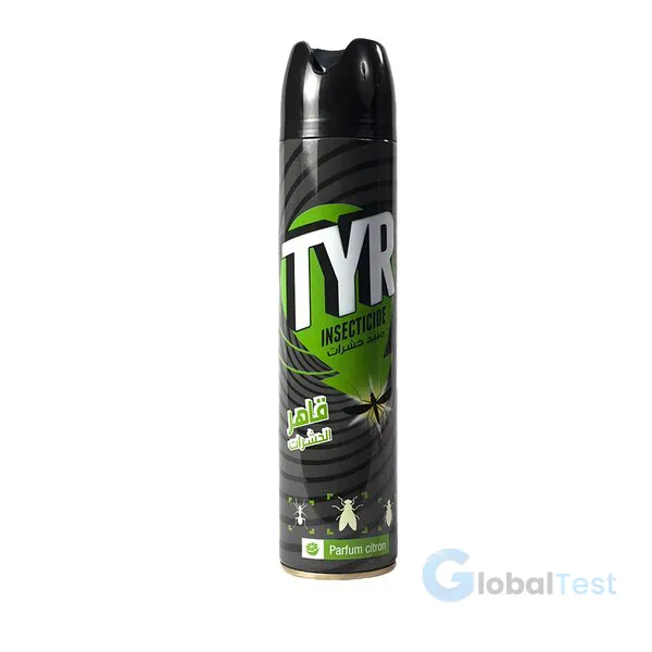 Insecticide TYR aérosol 300 ml, formule pyréthrinoïde à action rapide contre moustiques, cafards, mouches, fourmis et puces, usage intérieur et extérieur, effet durable, sûr pour humains et animaux domestiques lorsqu’utilisé conformément aux instructions.