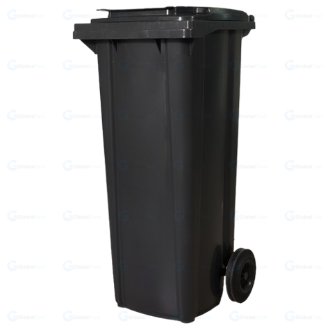 Conteneur à deux roues 120L noir – poubelle pratique pour maison et bureau.