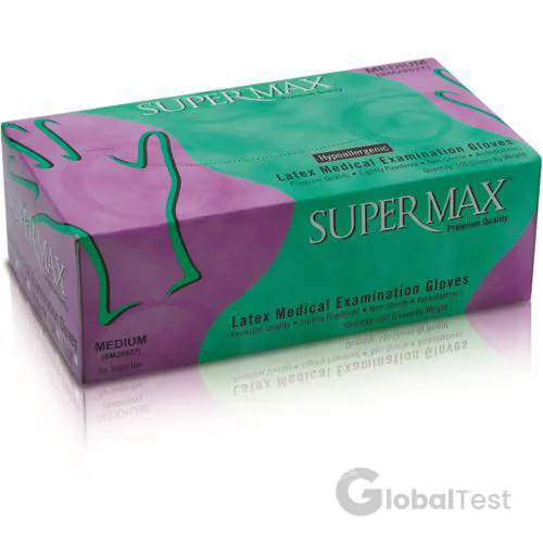 Gants jetables en latex naturel Supermax – non poudrés, ajustés à la main, offrant une excellente élasticité et une sensibilité tactile accrue. Idéaux pour les professionnels de la santé, les laboratoires, l'industrie agroalimentaire et les métiers de la propreté