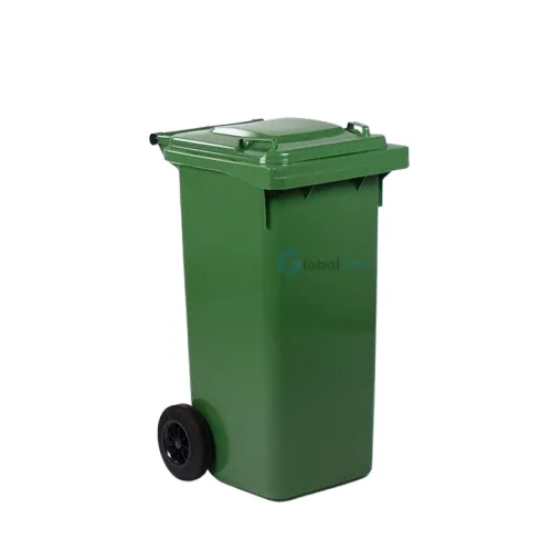 Conteneur à déchets vert 120 L à quatre roues pivotantes, plastique PEHD robuste avec couvercle, conforme norme EN 840, agréé TÜV