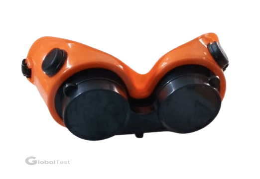 Lunette de soudure noire Globaltest, coques pliables en PVC flexible avec verres teintés DIN 5 (Ø 50 mm), ventilation latérale indirecte anti-buée, face avant amovible, sangle réglable, ultra-légère (environ 50 g), conforme aux normes EN 166, EN 169, EN 175 — protection fiable contre éclats, étincelles et radiations lumineuses nocives.