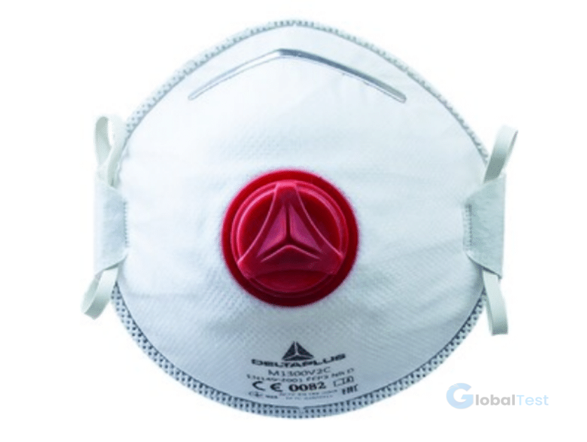 Masque jetable moulé FFP3 NR D Delta Plus M1300V2, protection contre les particules fines et poussières de dolomie, valve d’expiration haute performance pour confort prolongé, barrette nasale en acier, brides élastiques ajustables, sans agrafes ni graphène, poids 217 g, durée de vie de 5 ans, conditionnement par boîte de 10 unités.