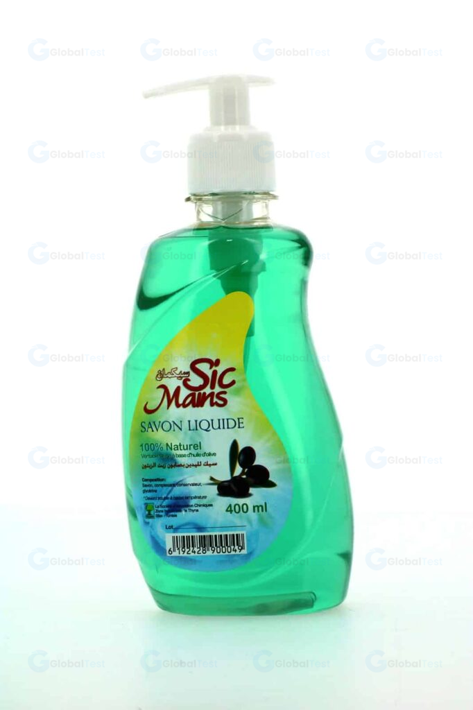 Flacon 400 ml de savon liquide naturel SIC Mains au citron, à base d’huile d’olive, doux pour la peau, sans colorant ni agents moussants agressifs, adapté aux peaux sensibles et usages fréquents