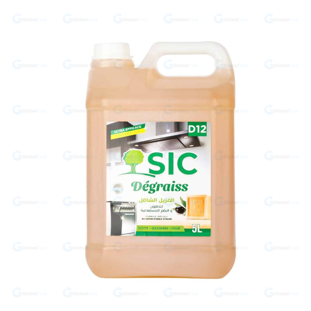 Bidon de 5 L de dégraissant professionnel SIC Savon, formule concentrée à base de savon d’huile d’olive, élimine efficacement graisses, huiles et salissures tenaces sur surfaces de cuisson, grilles, hottes et plans de travail, idéal pour les cuisines professionnelles et collectivités
